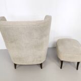 Ivory Lounge Chair with Ottoman in the Style of Gio Ponti, Italy