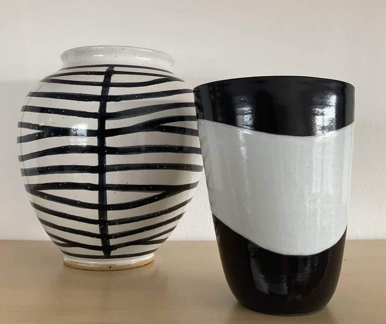 Pair of vintage signed glazed stoneware vases