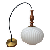 Vintage Scandinavian pendant light in white pleated opaline