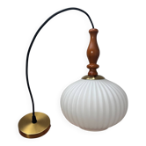Vintage Scandinavian pendant light in white pleated opaline