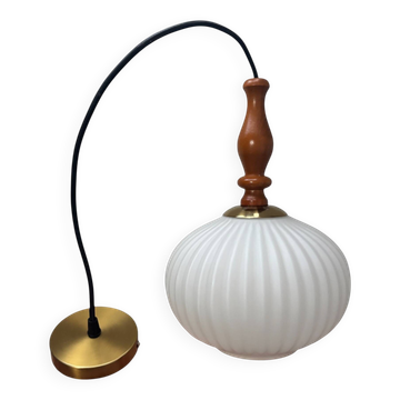 Vintage Scandinavian pendant light in white pleated opaline