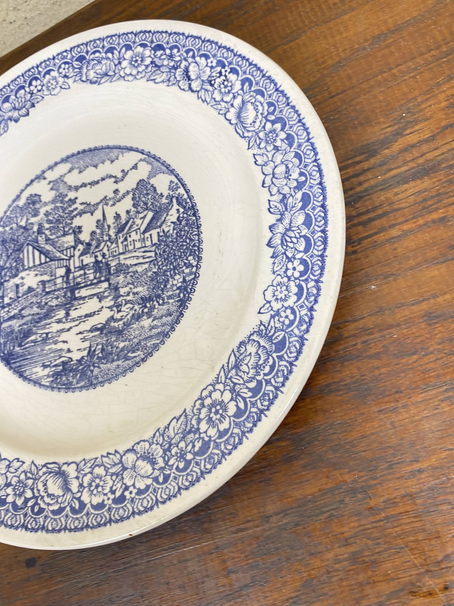 Large blue and white porcelain plate 20th art nouveau