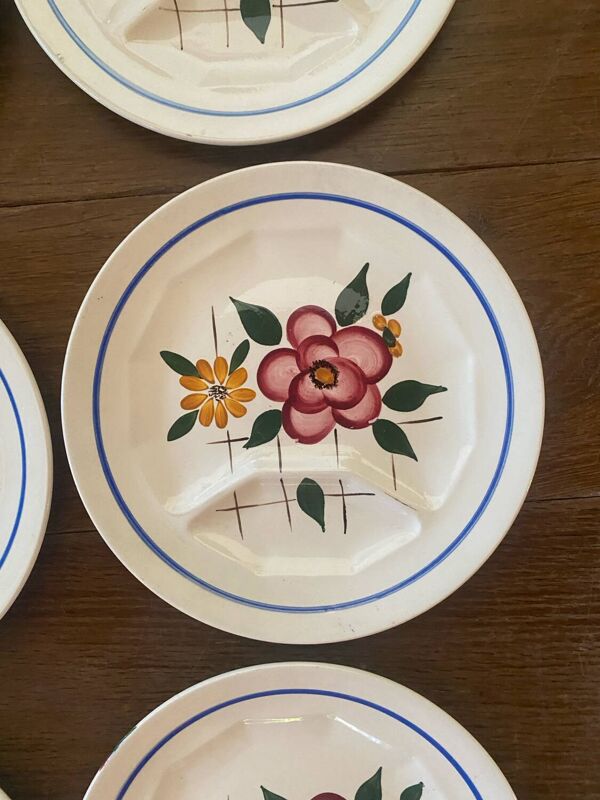 6 assiettes plates à compartiments Digoin Sarreguemines