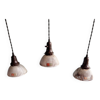 Set of 3 GAL pendant lights in mercury glass, 1930s