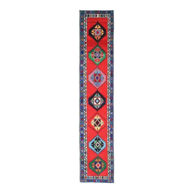 Vintage Turkish Oushak Handmade Wool Cotton Red Runner Rug 77x420