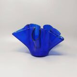 1970s Blue Vase "Fazzoletto" by Dogi in Murano Glass. Made in Italy