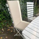Complete garden furniture set in wood and metal