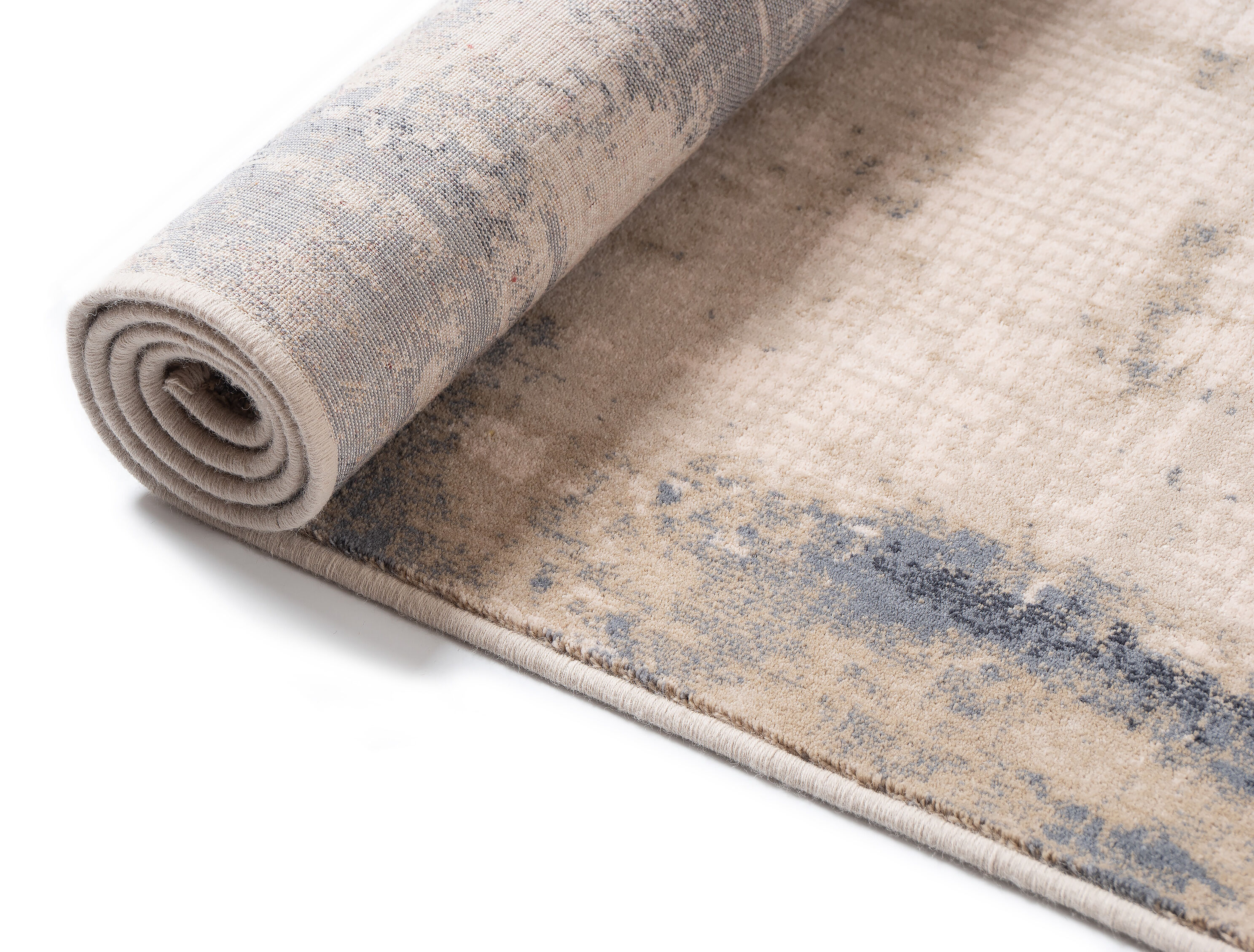Tapis en laine abstrait beige et bleu