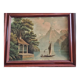 Old painting, oil on wood, representing Lake Annecy.