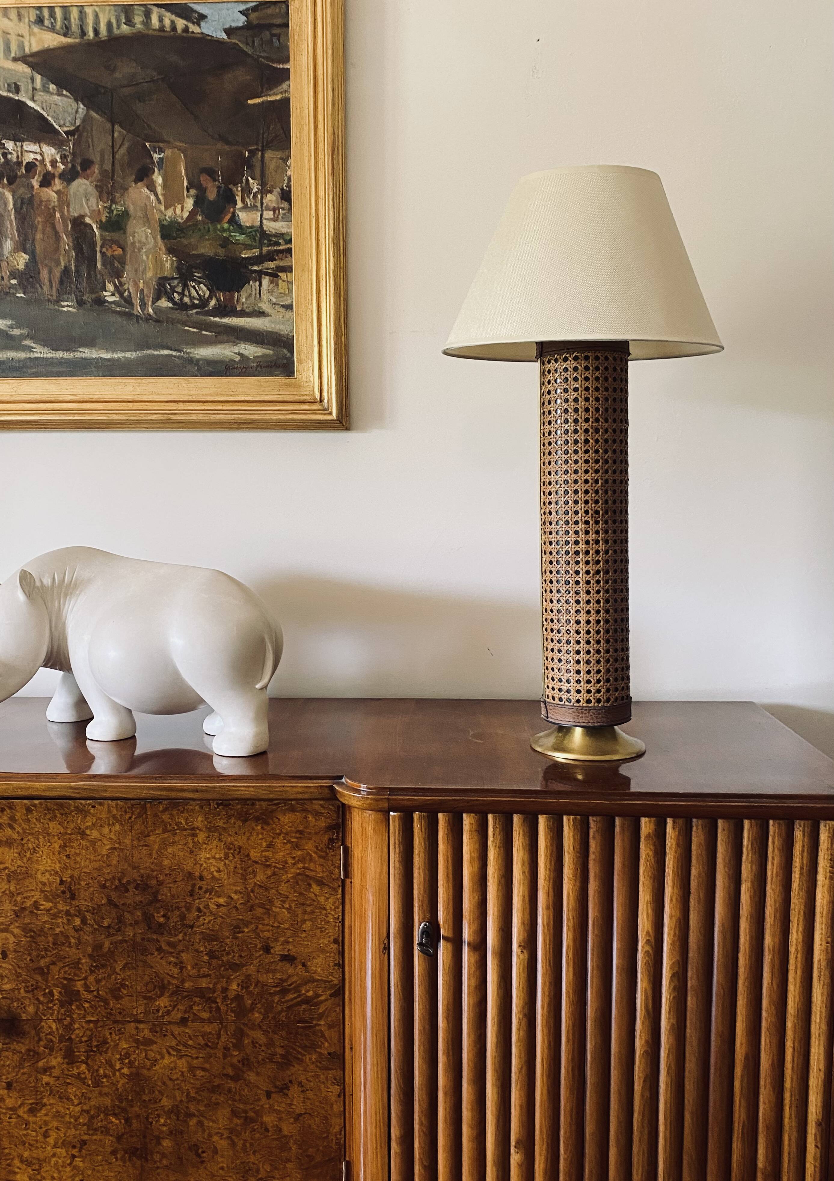 Hollywood regency brass and Vienna straw lamp base, Italy 1970's