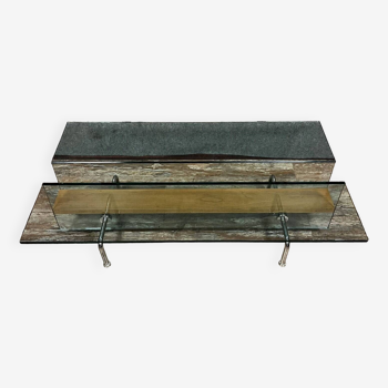 Vintage coffee table in wood, glass and chrome metal circa 1980