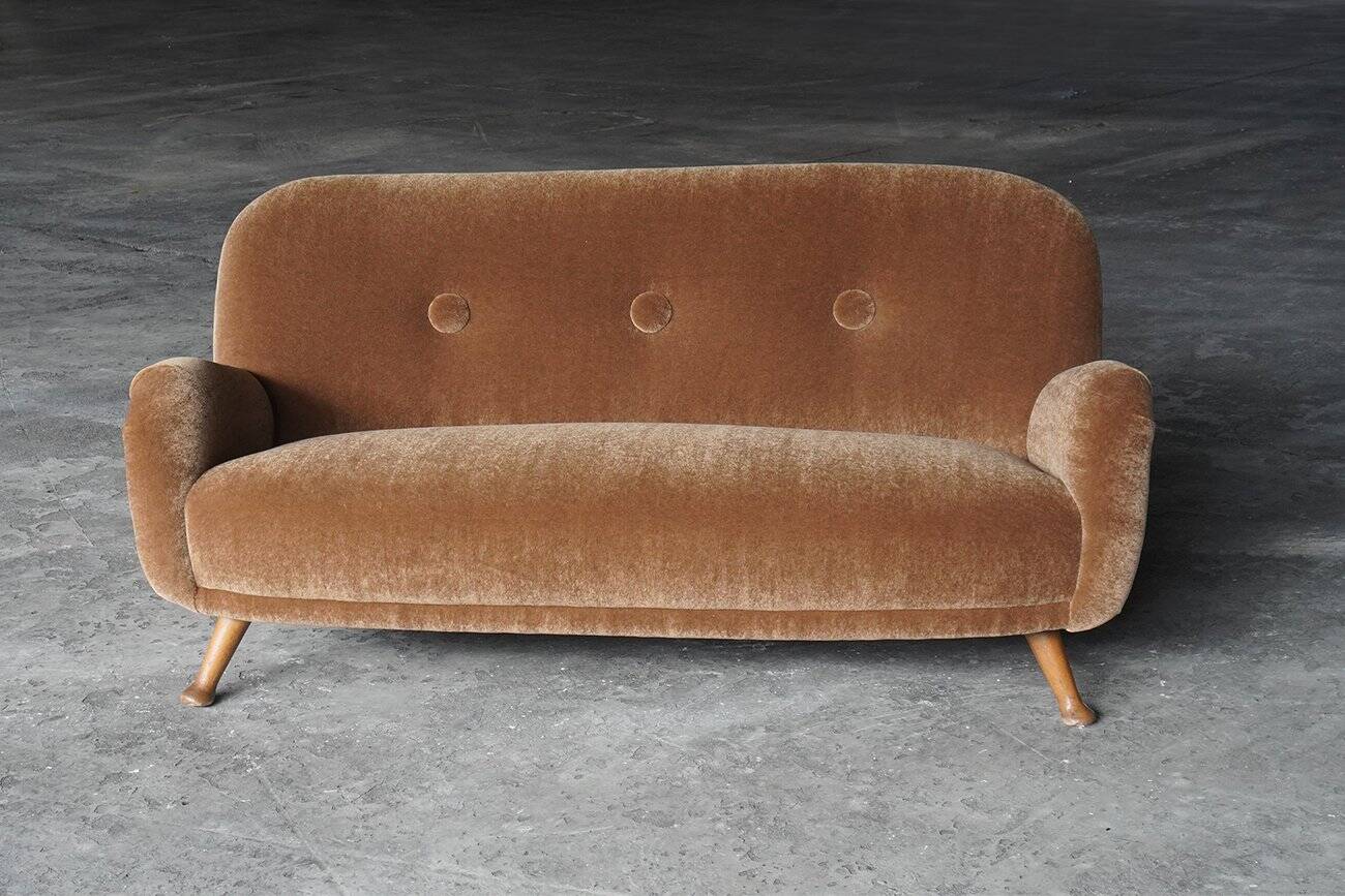 3-Seater Sofa from Berga Mobler with Brown Mohair Upholstery from Pierre Frey, Denmark, 1940s