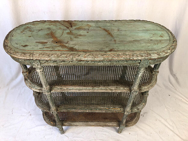 Louis XVI style console in grey/green lacquered wood