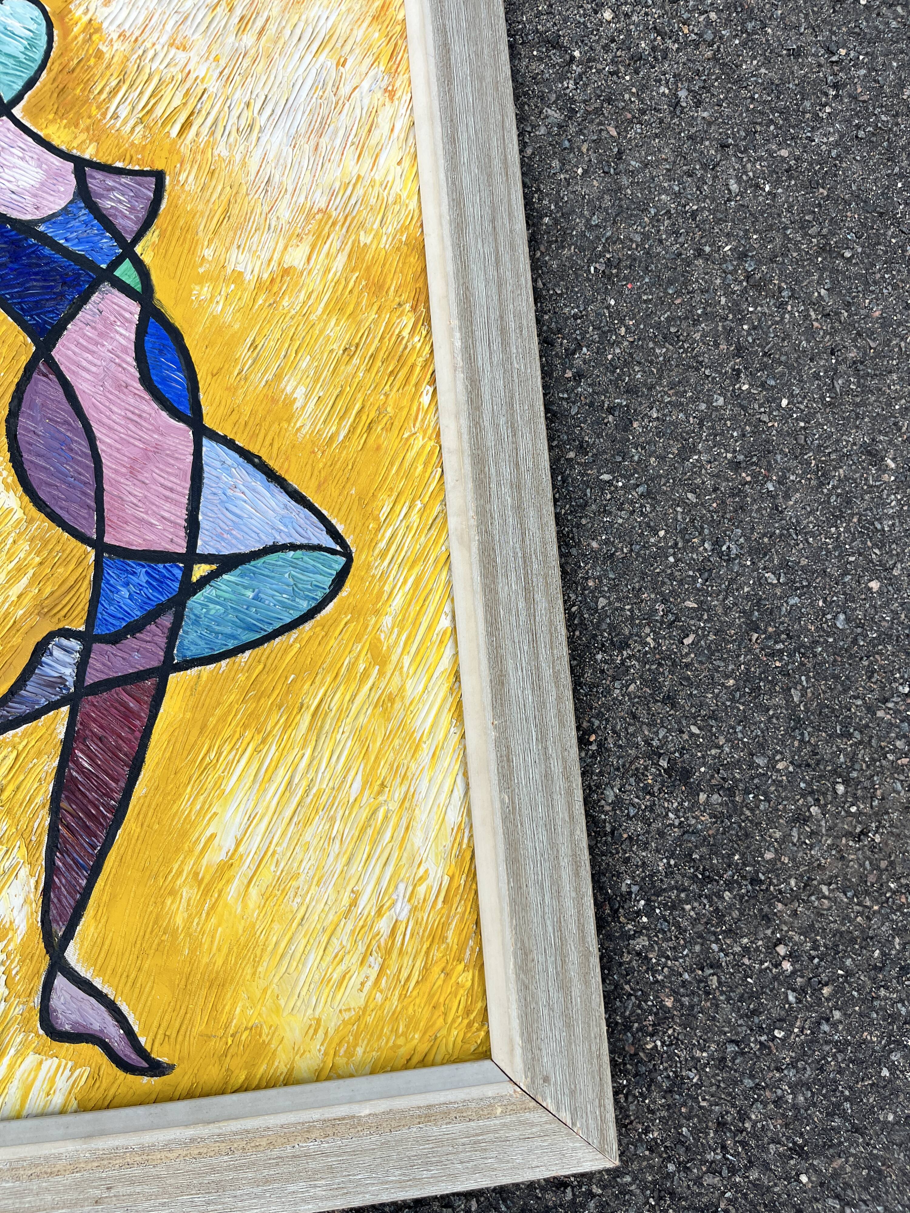 Tableau Vintage Modernist Cubist 84x65 cm – Signed Thallon