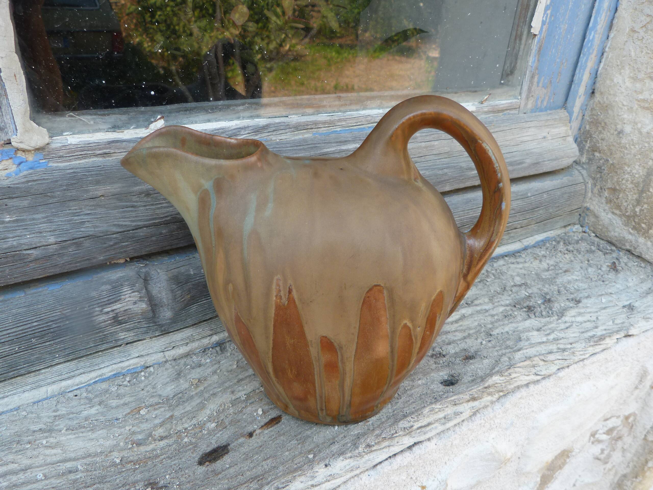 Small enamelled stoneware jug 1920 Art Deco signed Gilbert Métènier