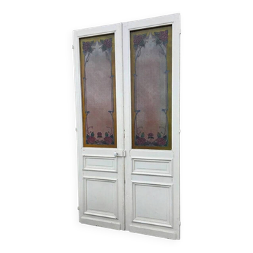 Paire de portes de séparation Art nouveau à verre émaillé