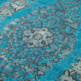 Hand-knotted hi-low pile oriental 1970s 177 cm x 321 cm blue carpet