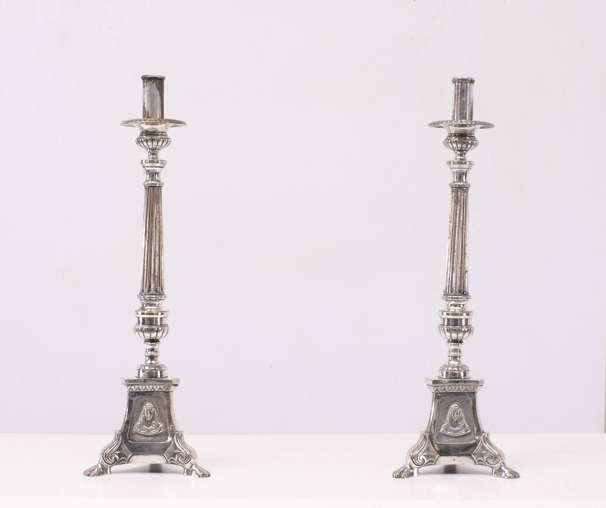 Antique Silver plated France church candle sticks 1850s