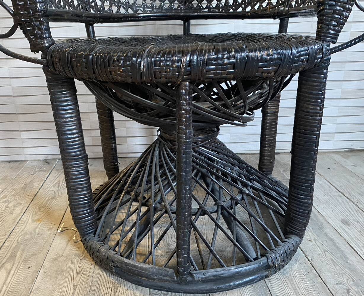 Emmanuelle armchair, peacock tail, rattan, wenge, vintage, 70s