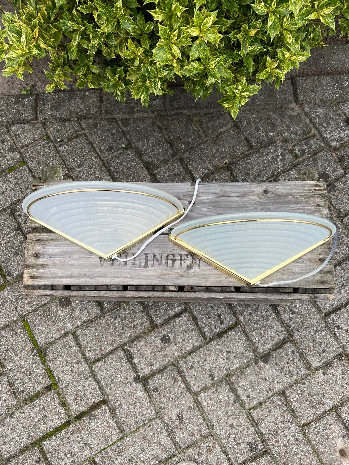 Glass Wall Lamp Set, Vintage Hollywood Regency, Massive Belgium Wall Scones
