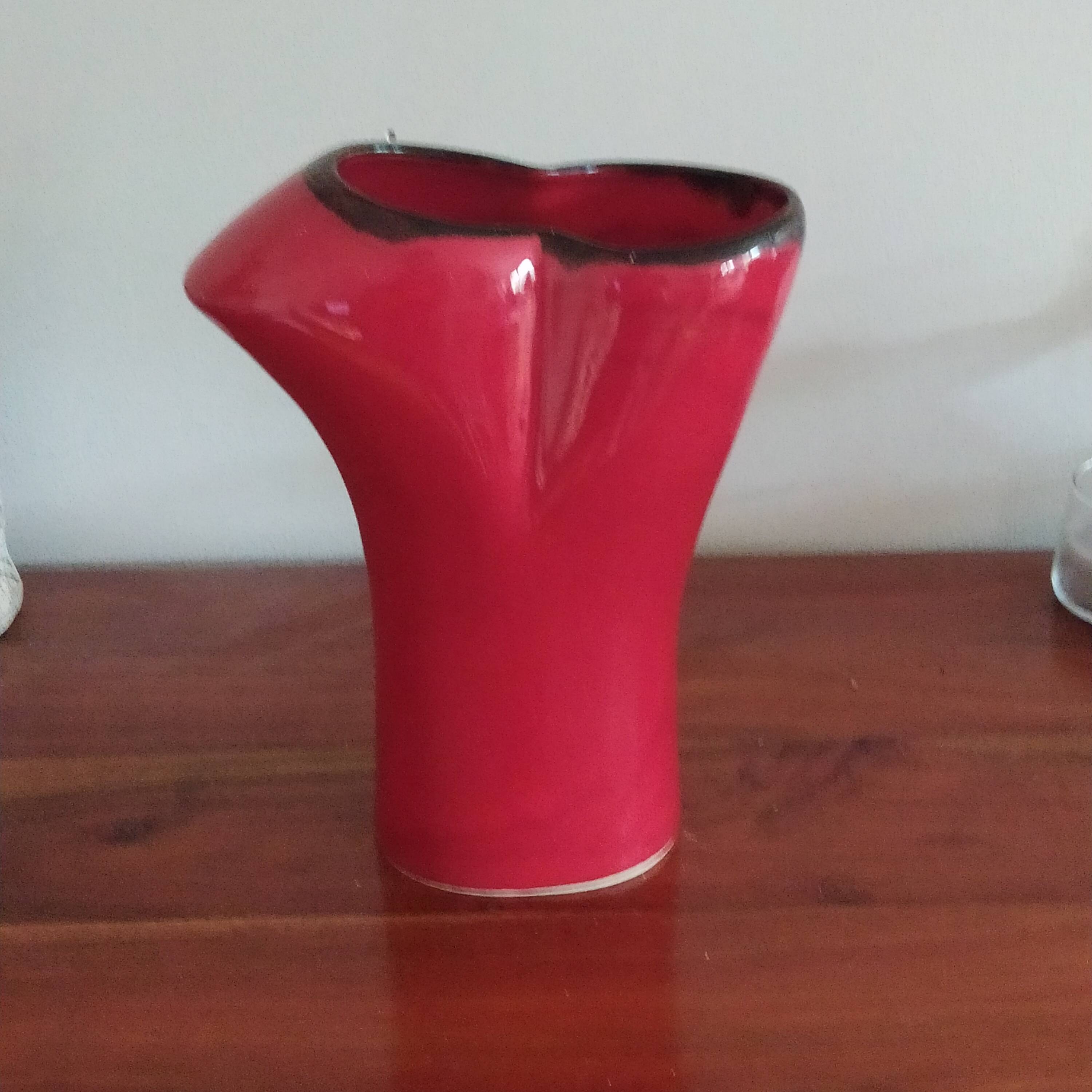 red ceramic designer vase by Les Grottes de Dieulefit