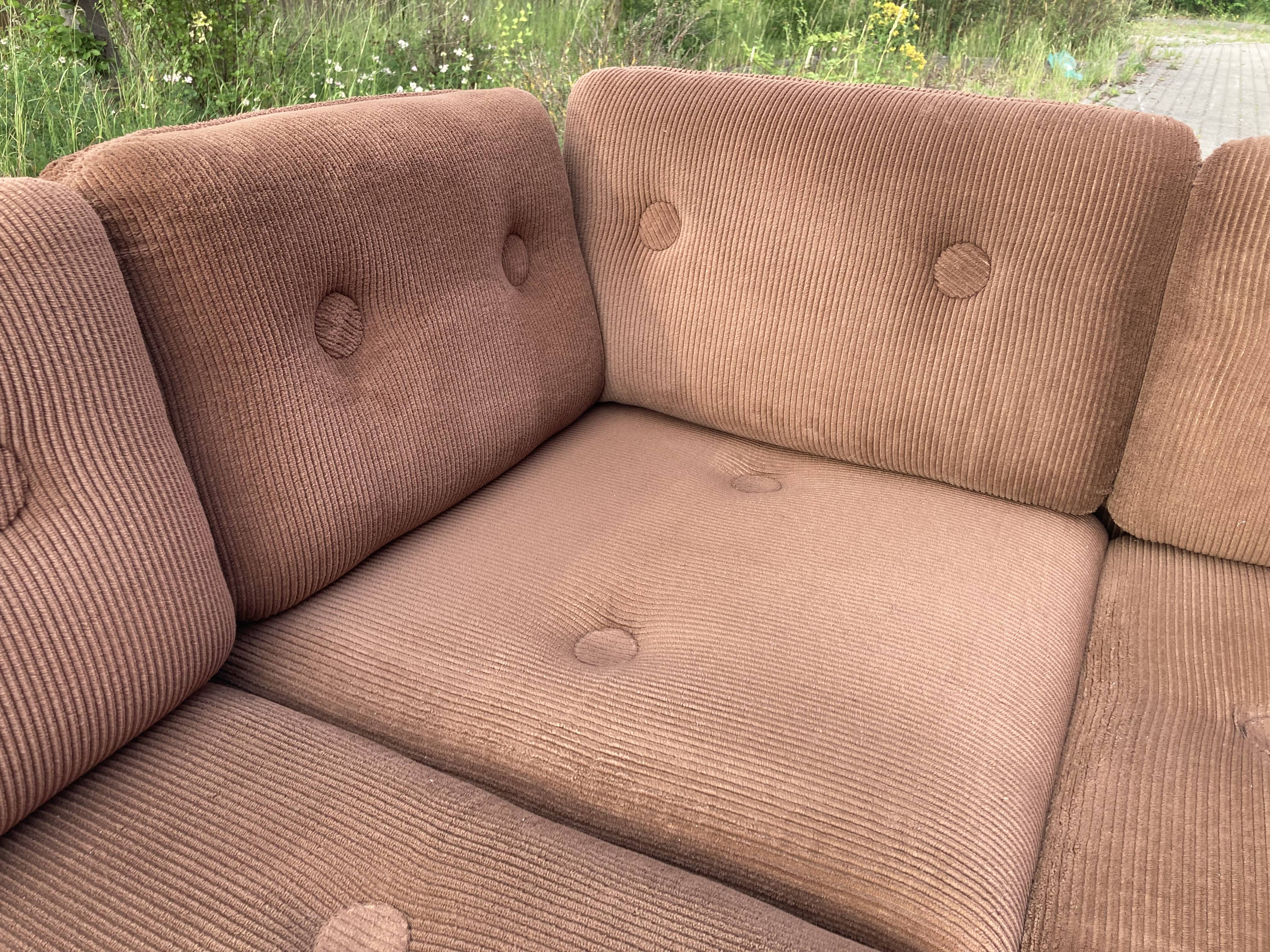 Vintage Modular Sofa in Brown Velvet Corduroy, 1970s