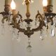 French Vintage Bronze and Glass 4 Light Art Nouveau Crystal Chandelier