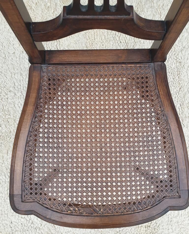 Chair canned 1900 marquetry and bronze louis XVI style