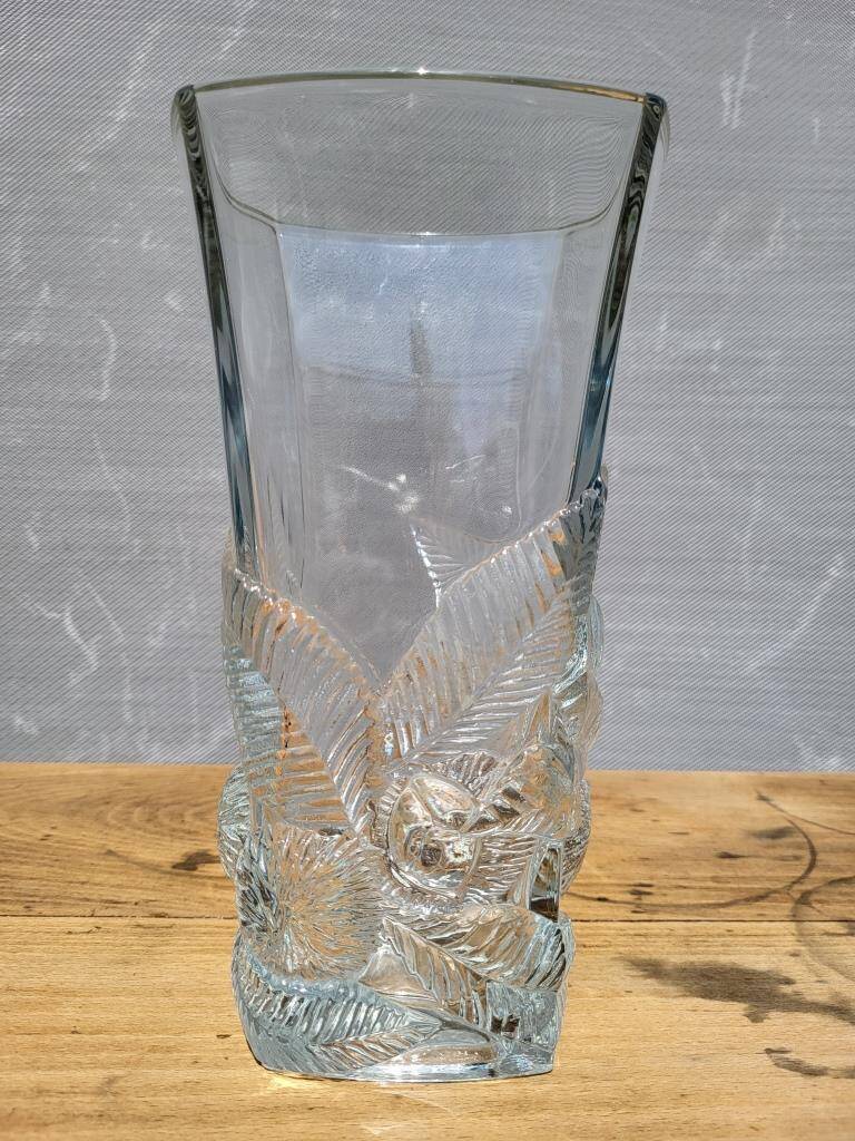 Vase floral feuillagé "Prévert" verre France