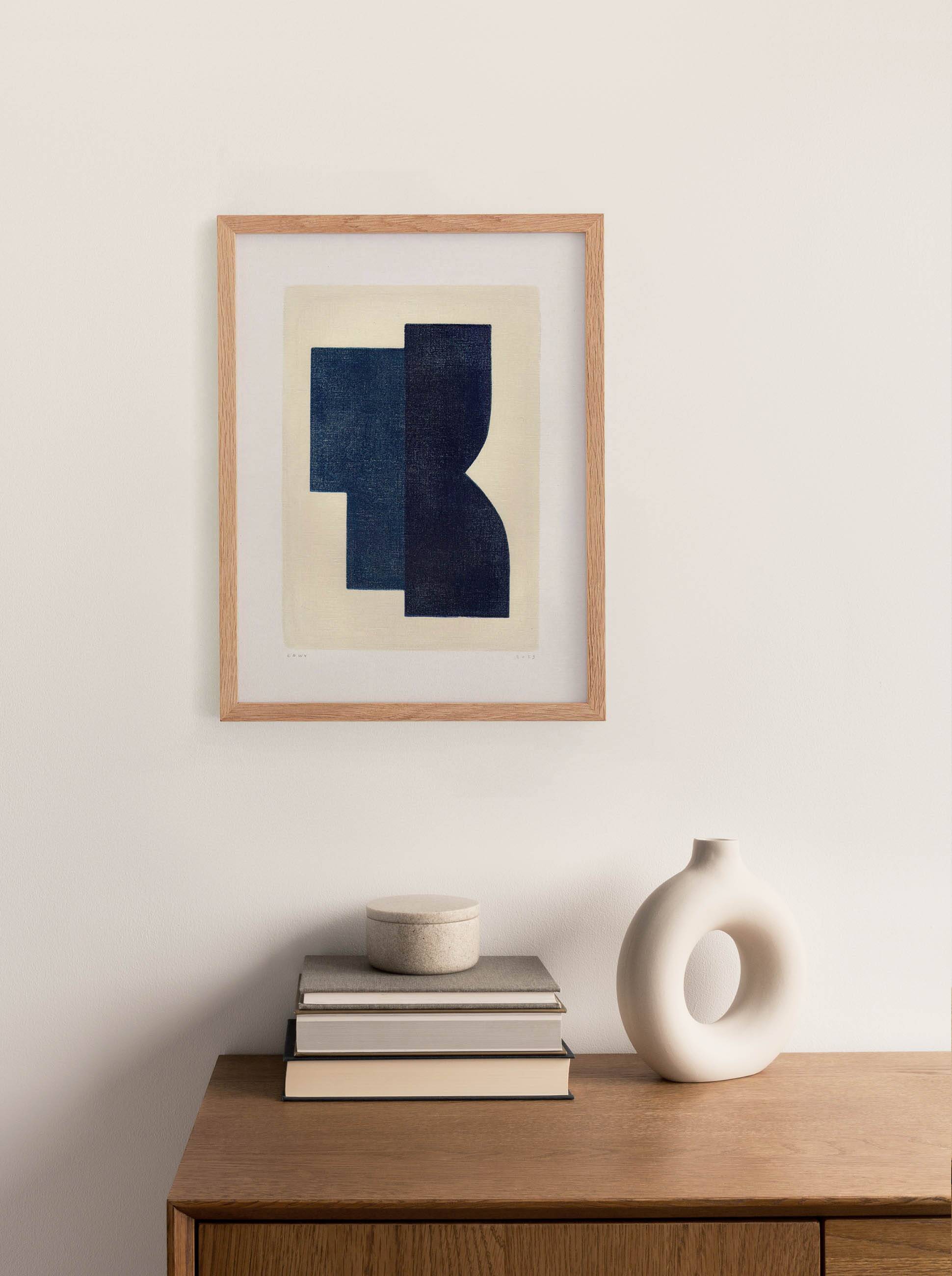 Abstract painting in midnight blue signed Eawy.