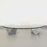 Vintage vignelli oval italian coffee table for casigliani in marble and glass from the 70s