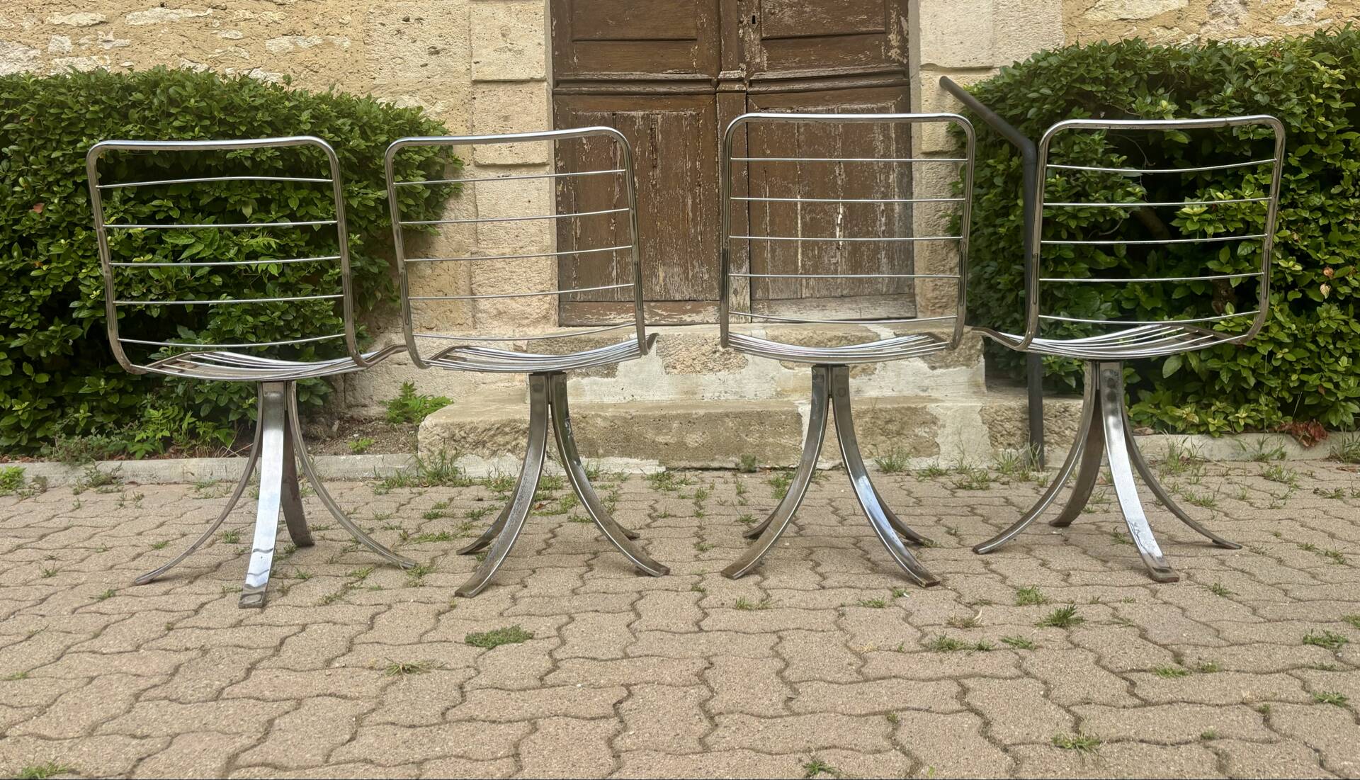 Set of 4 vintage swivel chairs in chrome metal – 1970s Ensem
