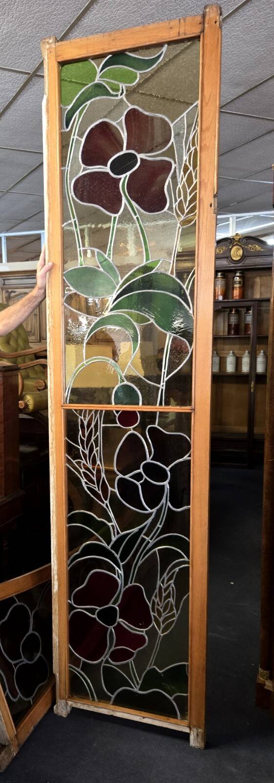 Large stained glass door side from the Art Nouveau period around 1900