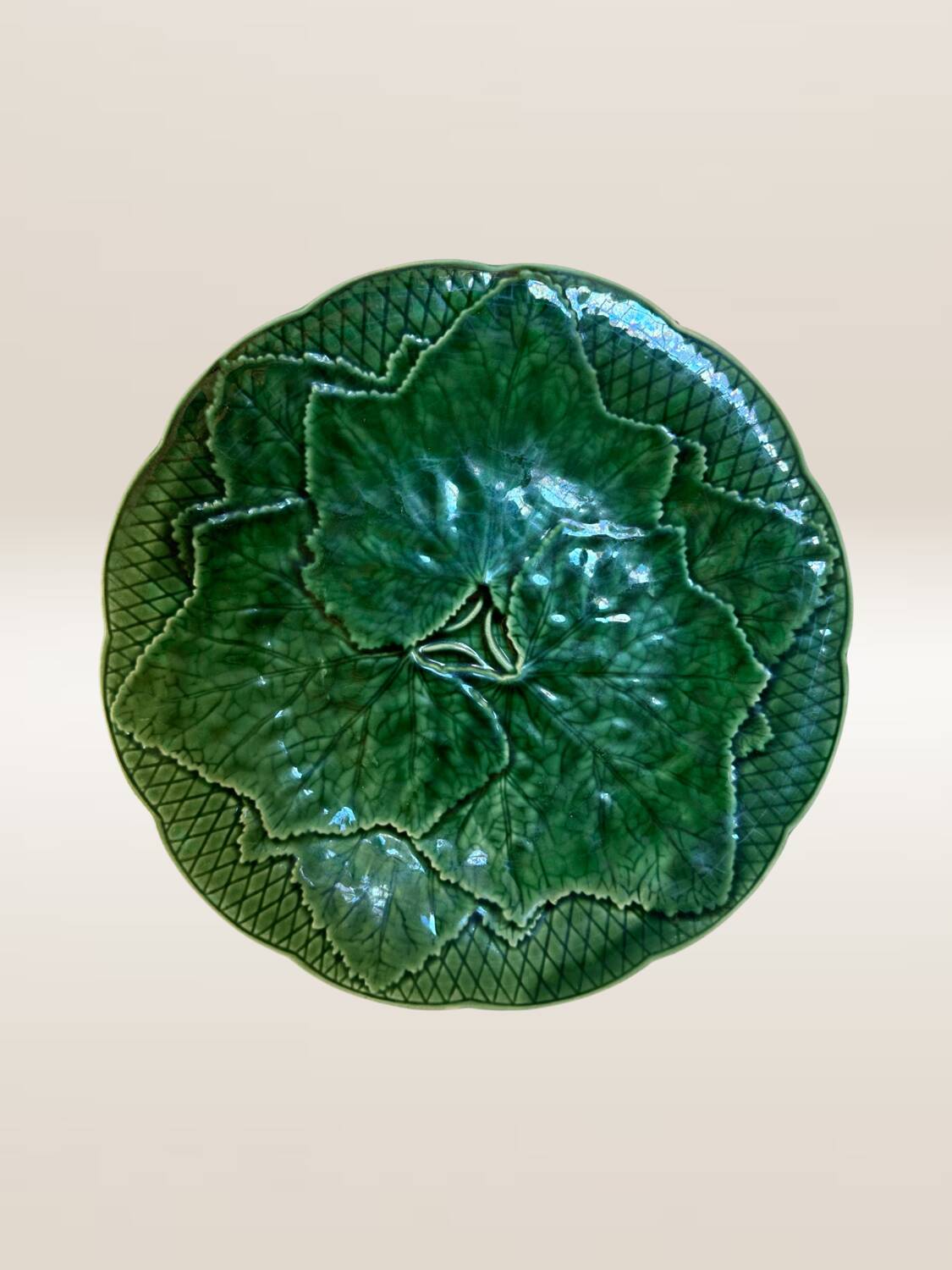 Set of 5 dessert plates in barbotine, vine leaf model Gien