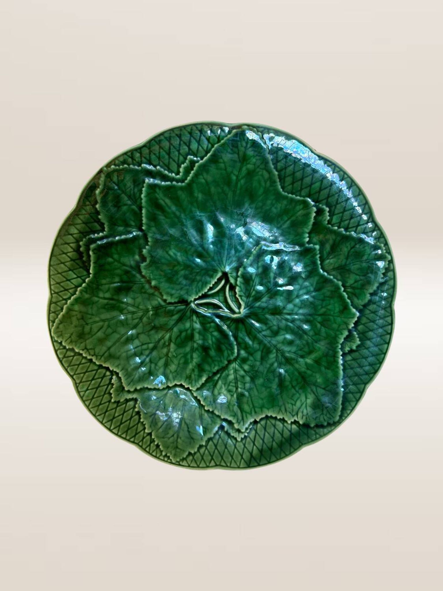 Set of 5 dessert plates in barbotine, vine leaf model Gien