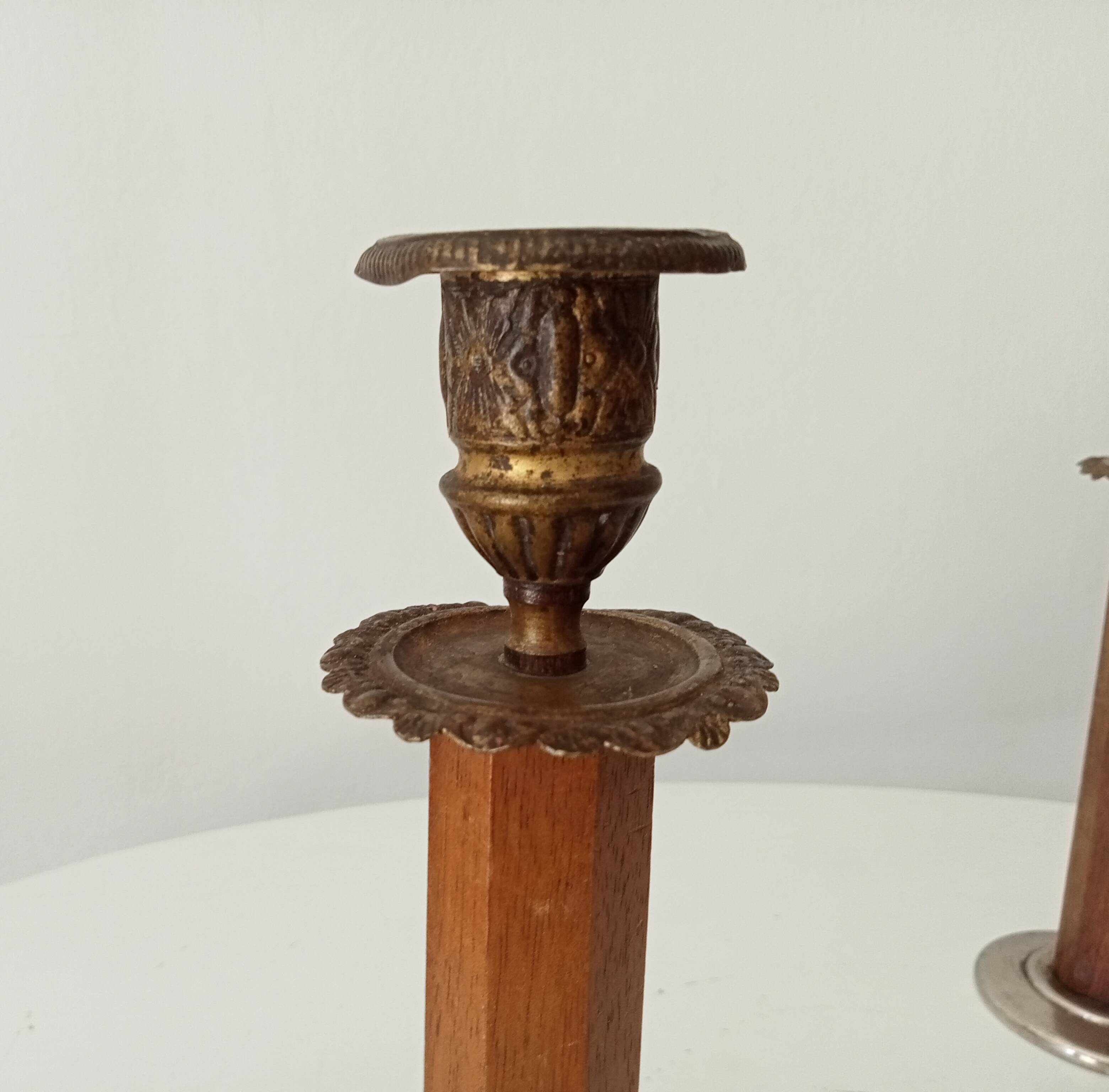 Pair of antique folk art candlesticks