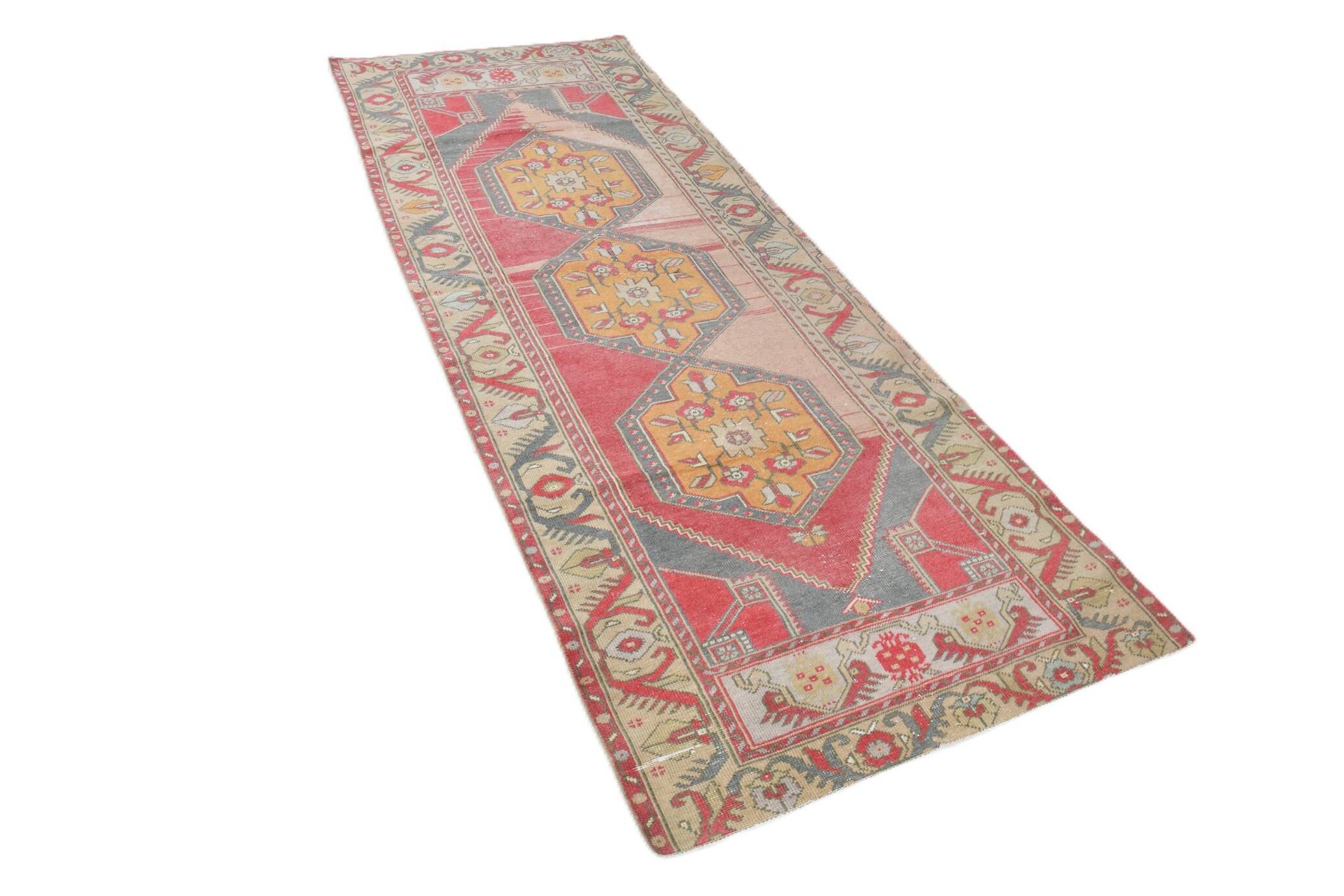 Vintage Red Blue Persian Runner Rug, 104x280Cm