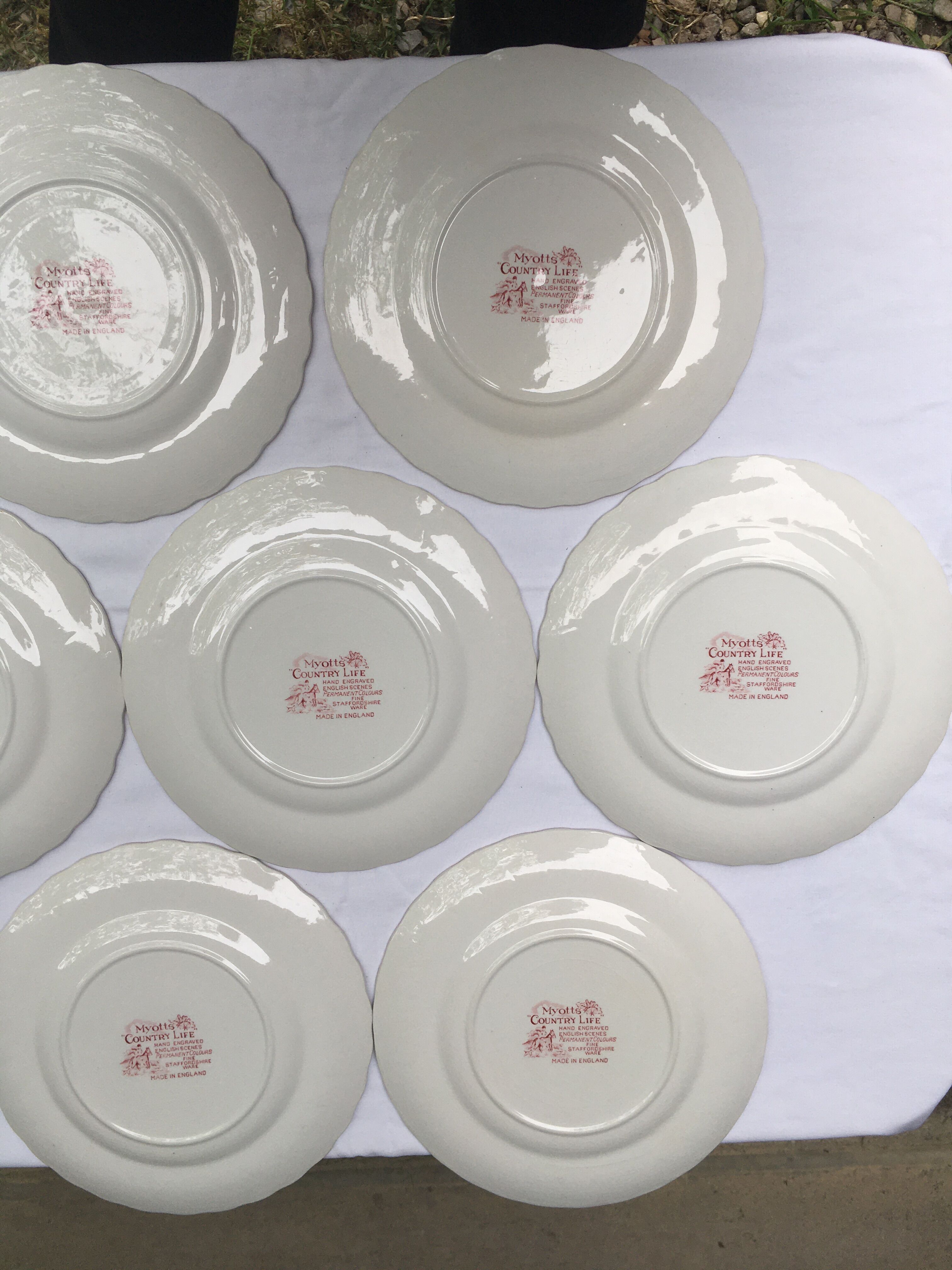 9 Myotts Country Life Staffordshire Ware dessert plates