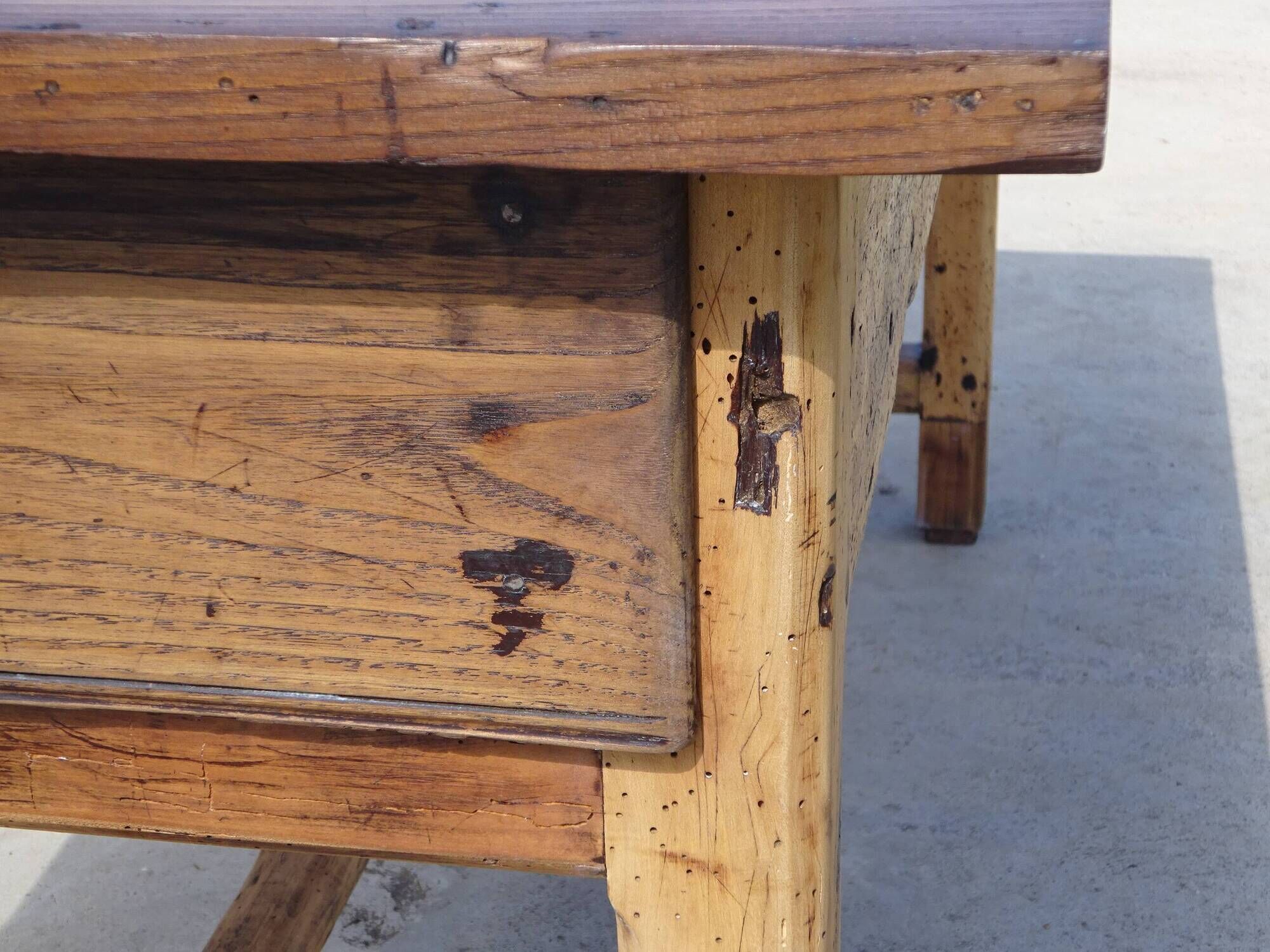 Restored antique farmhouse table, made entirely of solid oak.