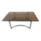 Vintage coffee table in smoked glass and chrome, 1970s.
