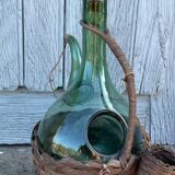 Vintage Green Italian Hand Blown Glass Wine Decanter with Ice Chamber
