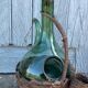 Vintage Green Italian Hand Blown Glass Wine Decanter with Ice Chamber