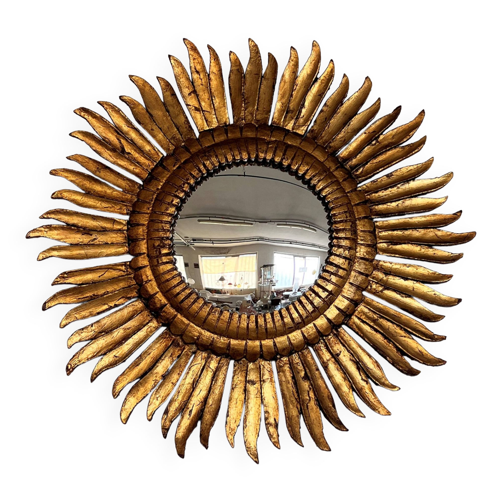 Italian Sunburst Mirror with Concave Mirror Glass