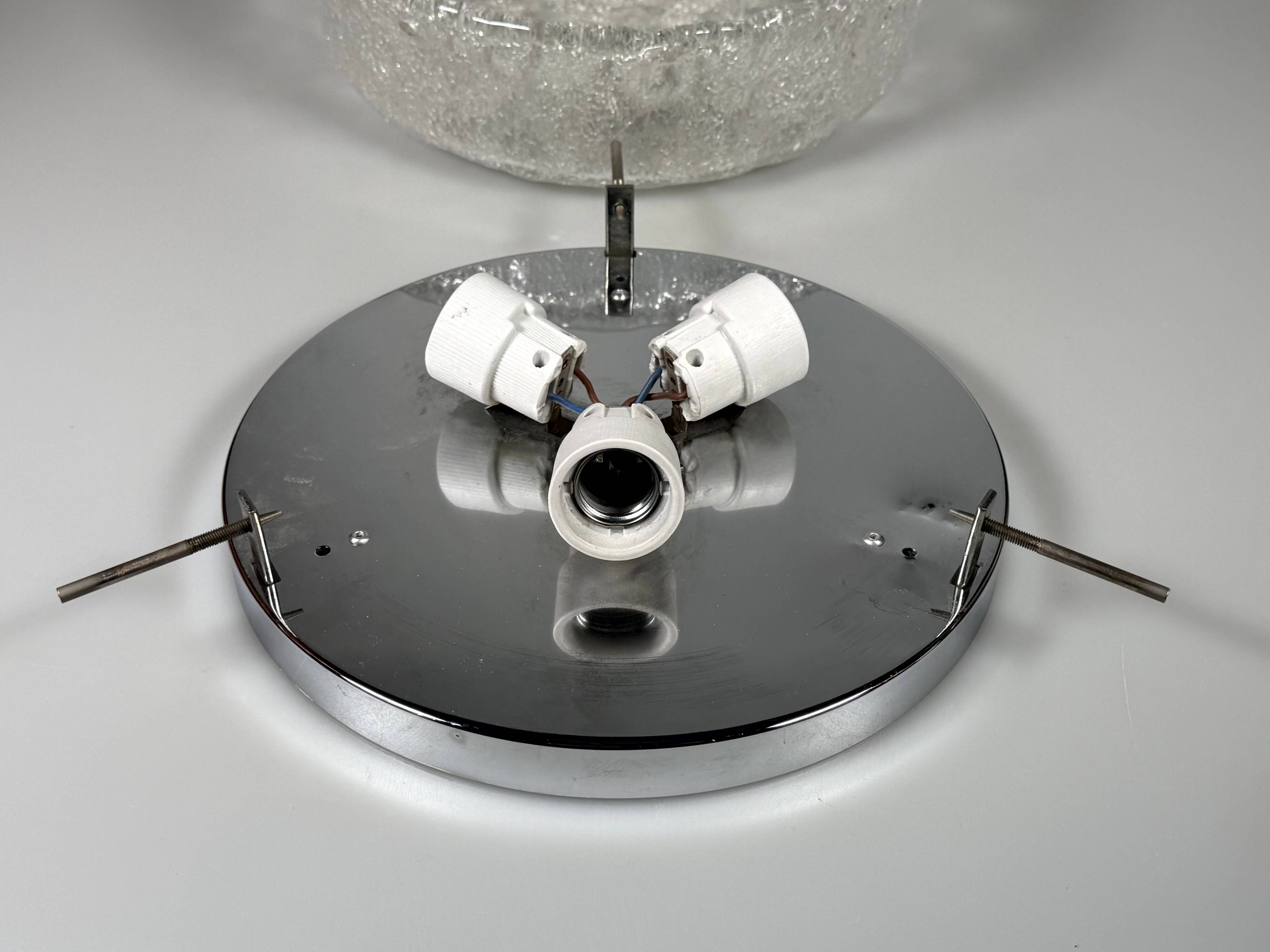 1960s 1970s Ceiling Light Flush Mount Ice Glass from Hillebrand Germany