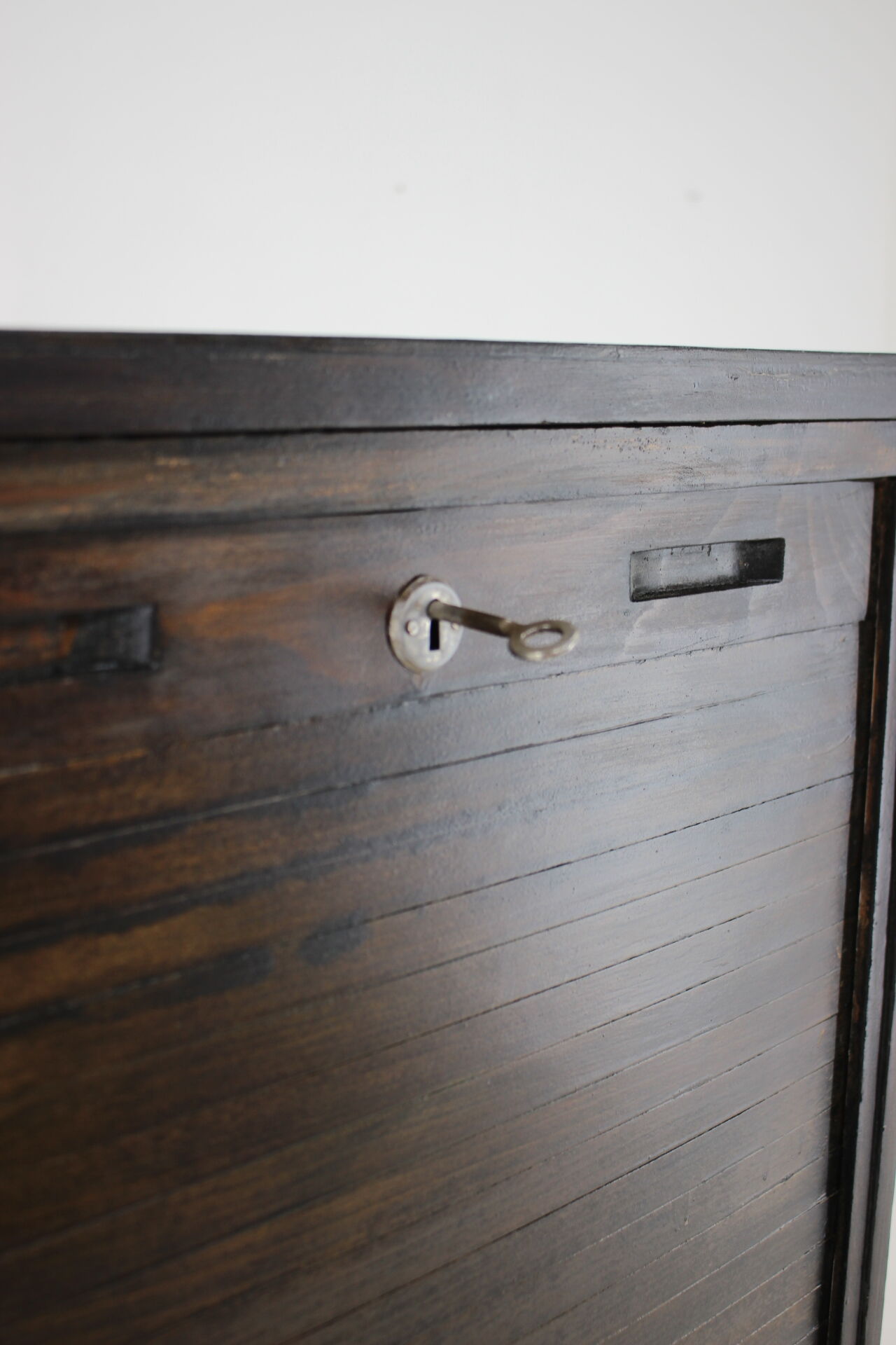 1960s beech tambour cabinet, czechoslovakia