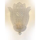 Set of Two Transparent Graniglia “Leaf” Murano Glass Wall Sconces