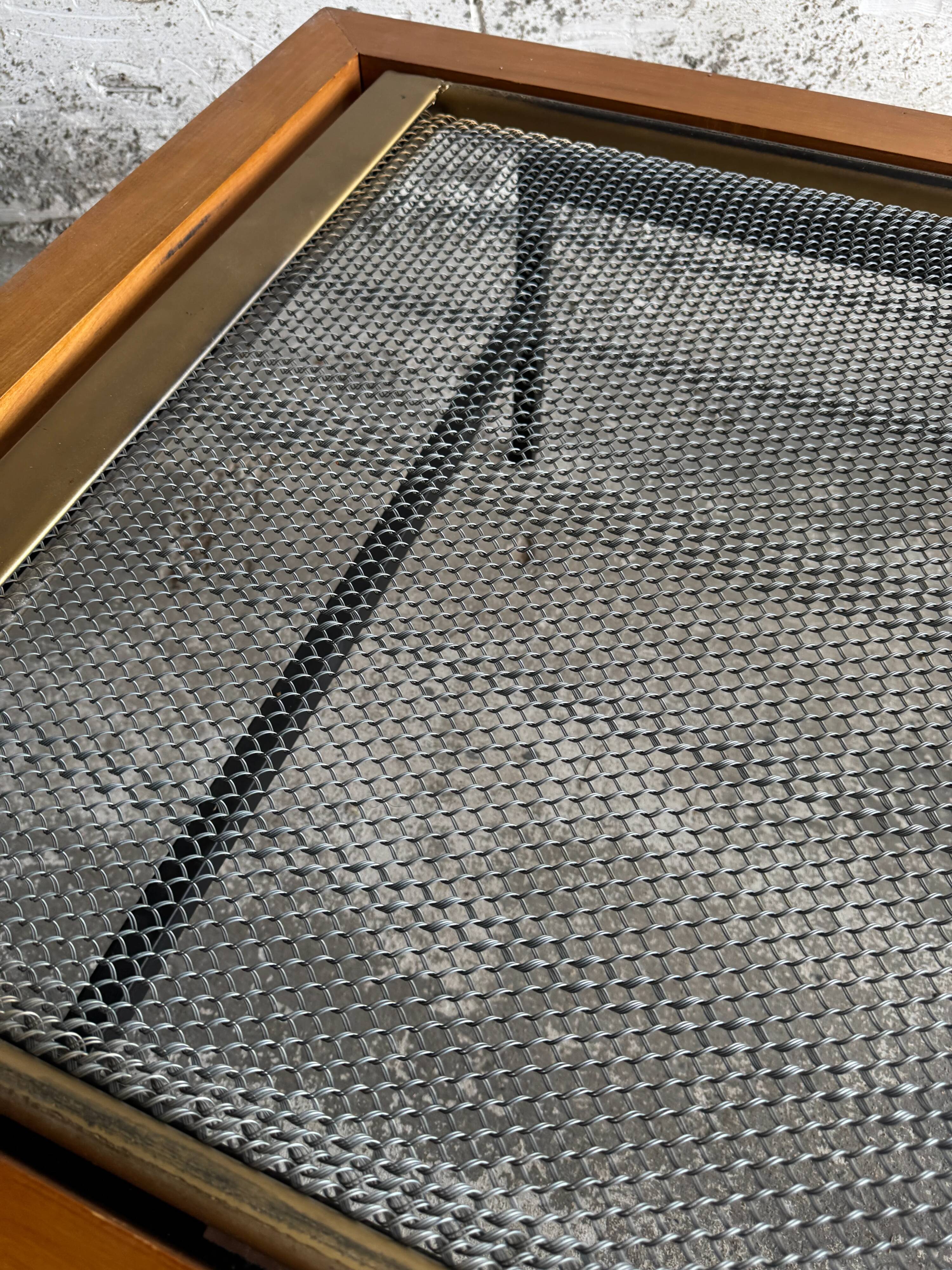 Set of 2 DeCoene Minimalist Daybeds — Natural Wood & Black Metal Mesh with Brass Trim