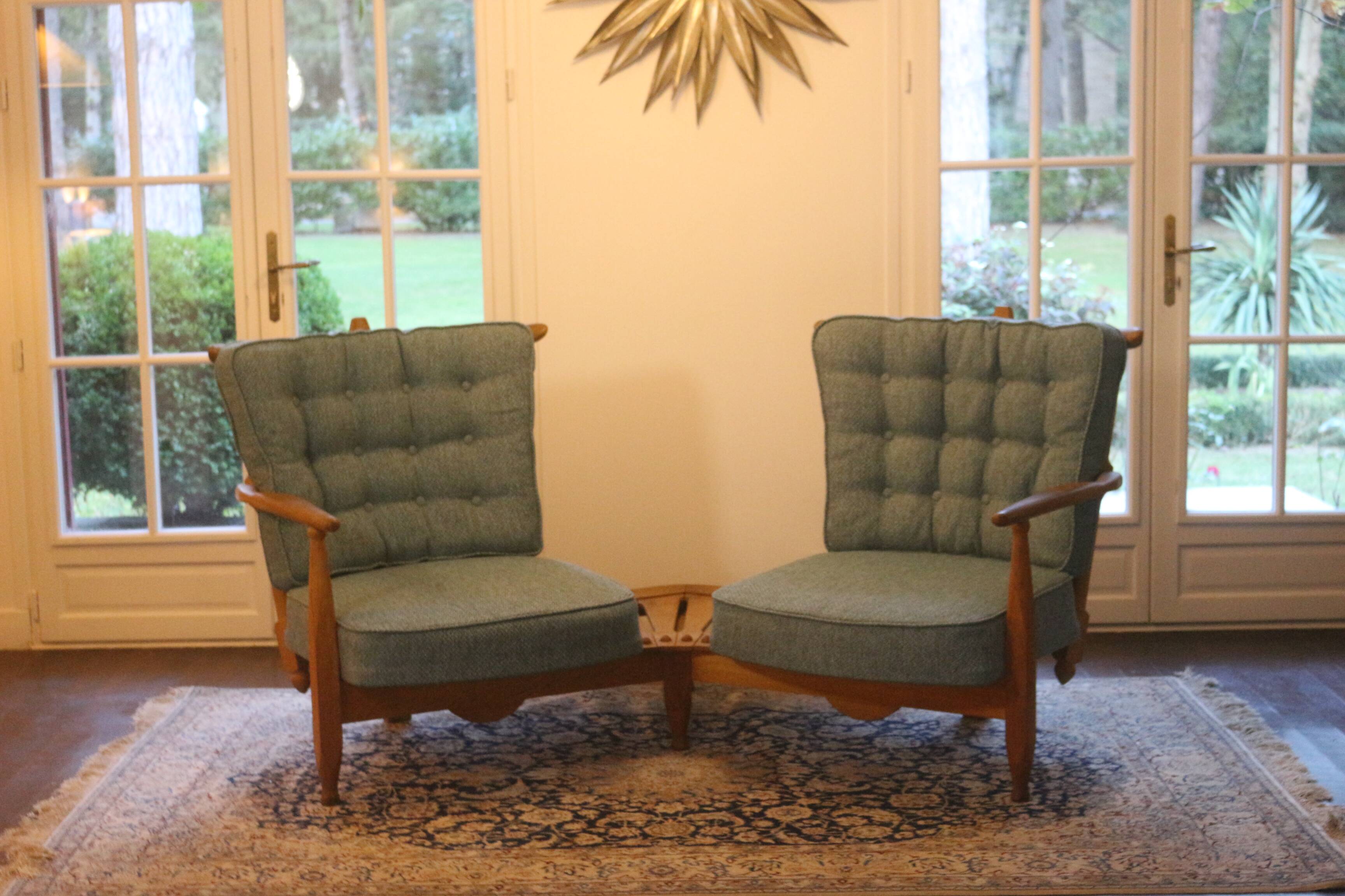 Fan bench by Guillerme and Chambron reupholstered