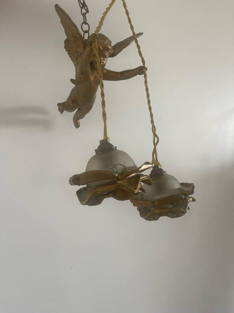 Angel chandelier, old art deco cherub 1930
