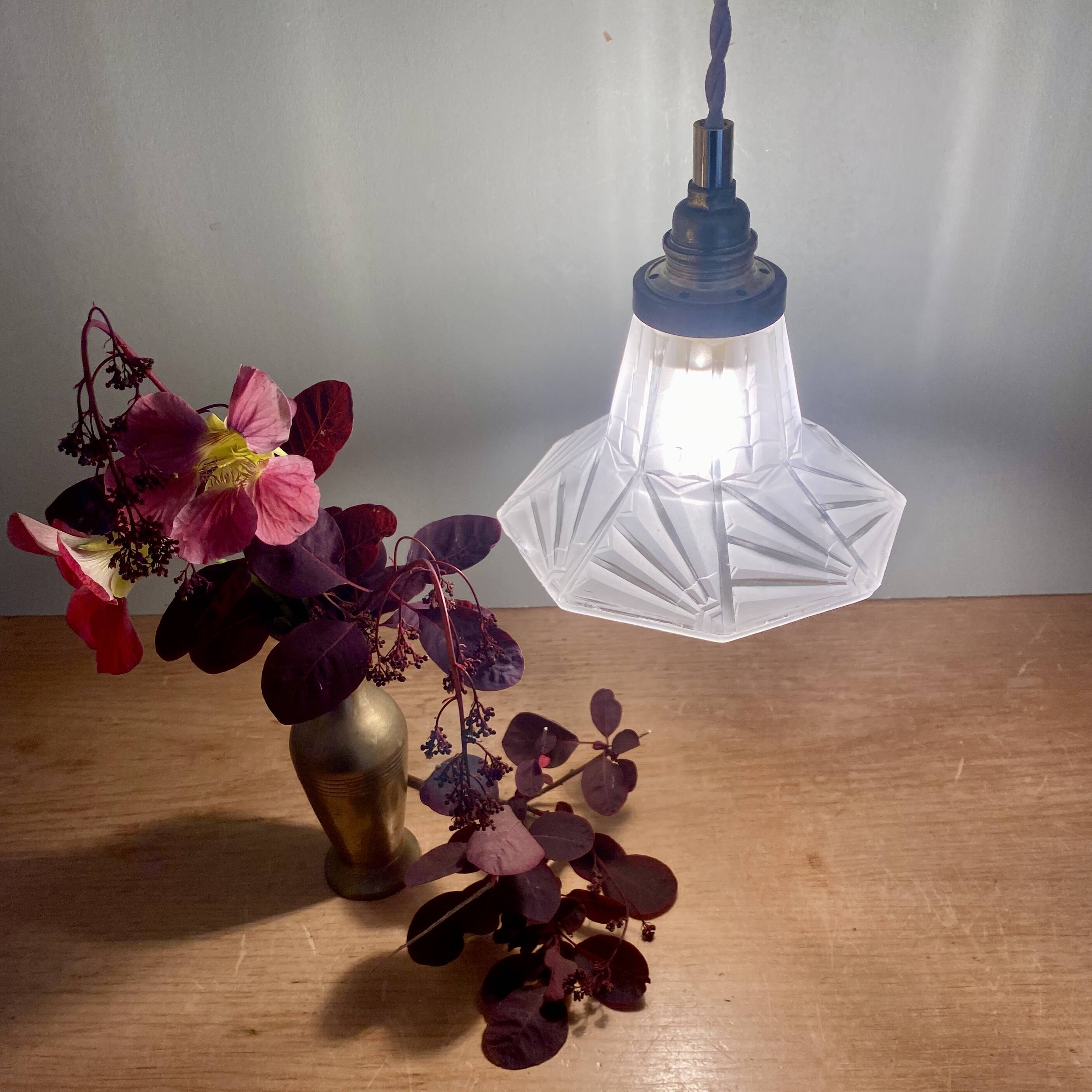 Vintage art deco frosted glass tulip pendant light